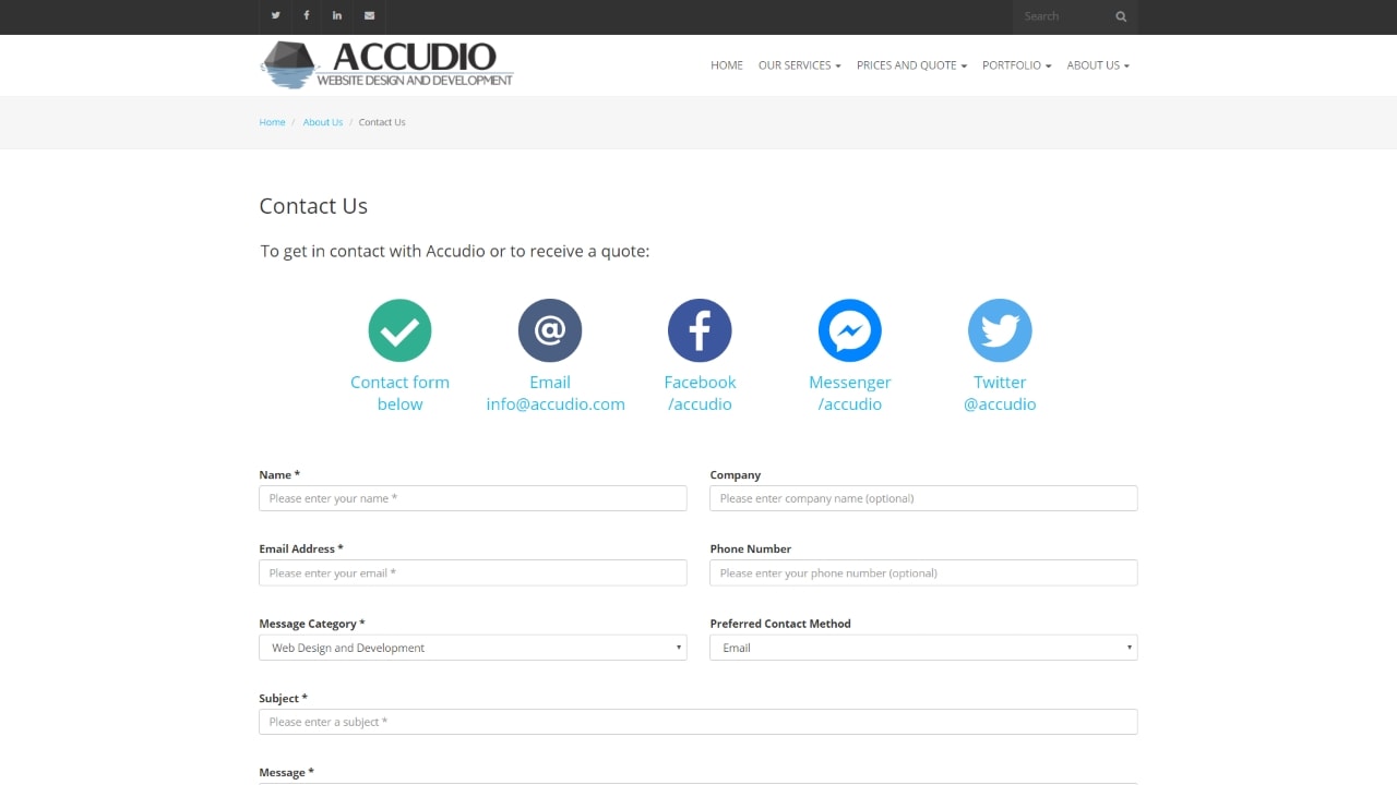 accudio.com contact page desktop