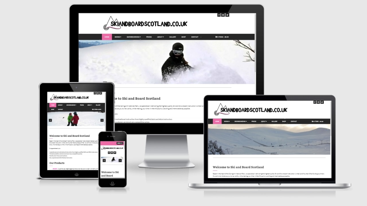 skiandboardscotland.co.uk home page responsive view