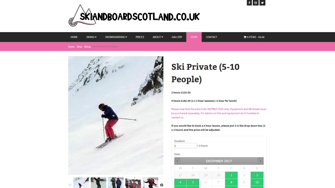 skiandboardscotland.co.uk booking page desktop