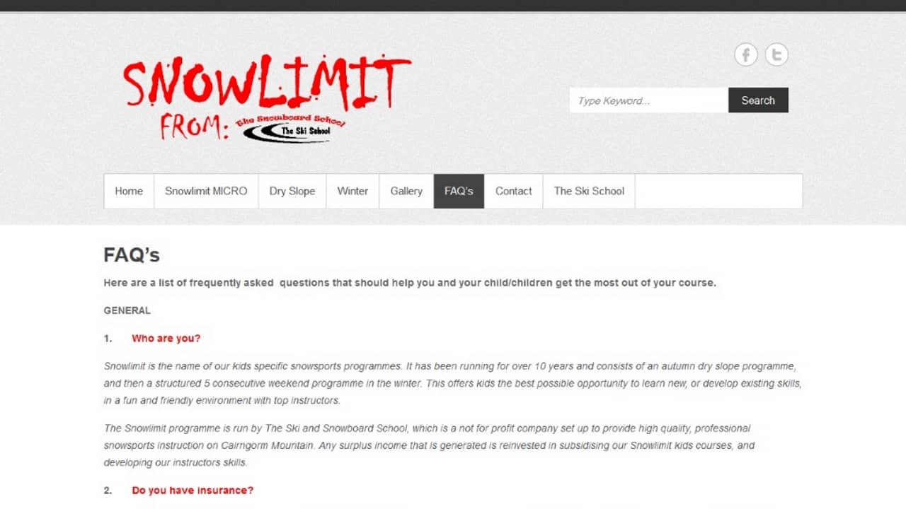 snowlimit.co.uk faqs page desktop